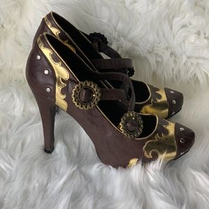 Ellie Steampunk Brown Mary Jane Heels